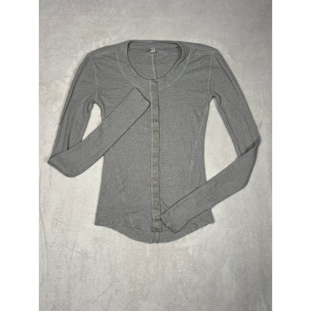 Free People Intimately Henley Top Womens XS Gray Waffle Knit Long Sleeve Snap